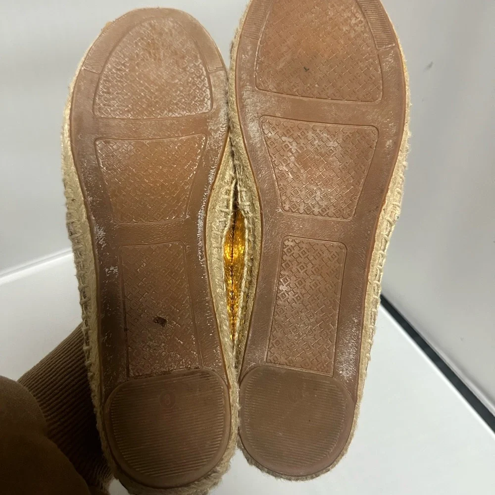 Tory Burch Metallic Gold and Tan Espadrilles